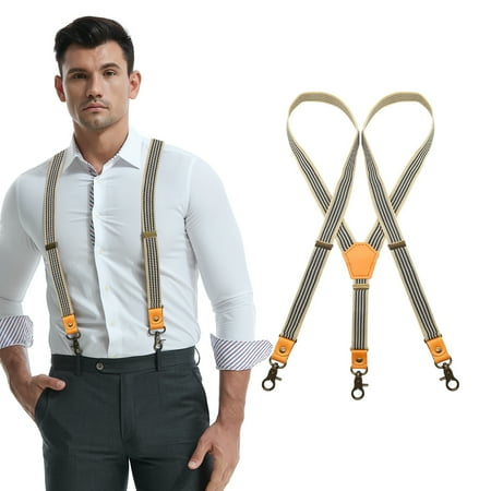 Qcwqmyl Leather Suspenders for Men with Bronze Metal,Mens Suspenders with hooks,Vintage Suspenders