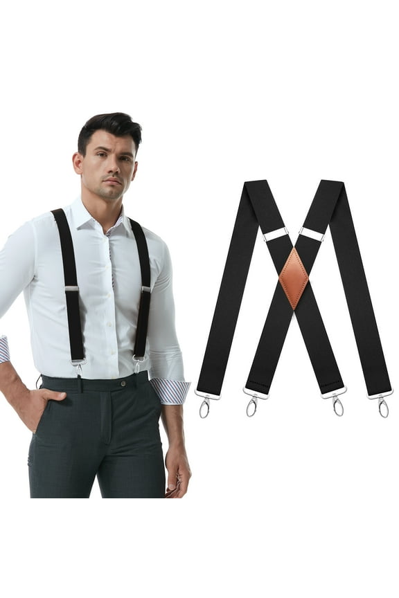 Men Black Suspenders with Vintage Swivel Hooks Adult Braces Holdup Heavy Duty Groomsmen Work