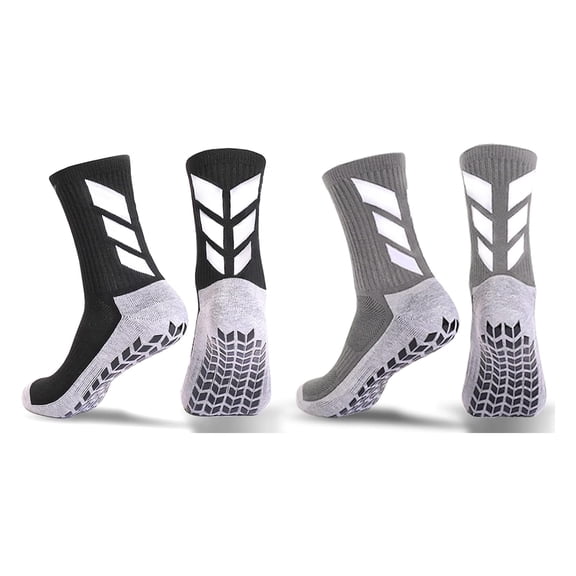Qcwqmyl Men's Grip Socks 2 Pairs Black Grey Non Slip Soccer Athletic Running Hospital Socks for Men Non Skid Grippy Training Mens Socks One Size