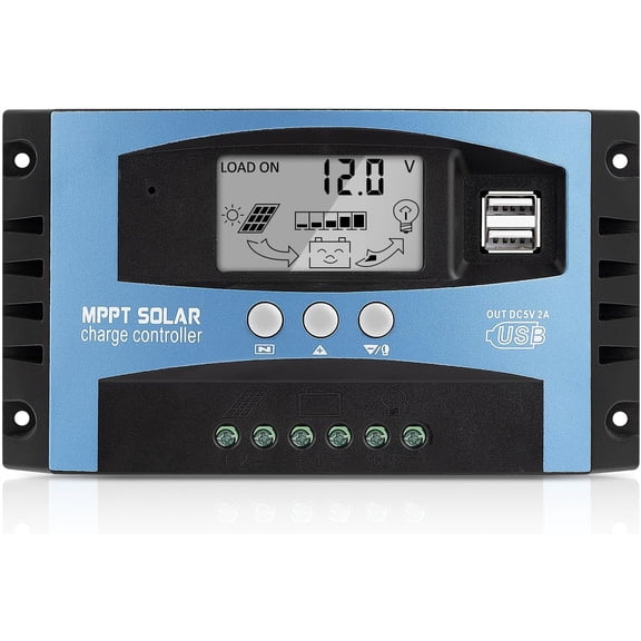 Qczoyp 100A MPPT Solar Charge Controller, 12V/24V Auto Recognition Solar Panel Regulator with LCD Display, Dual USB Port , Intelligent Protection Solar Charge Controller for Home Industrial
