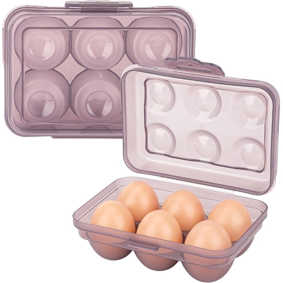 Qczoyp 2-Pack 6-Count Stackable PP Egg Storage Container with Secure Snap Lids, Portable Purple Refrigerator Egg Carrier, Design for Home Storage, Meal Prep, Picnic, Camping & Grocery Transport