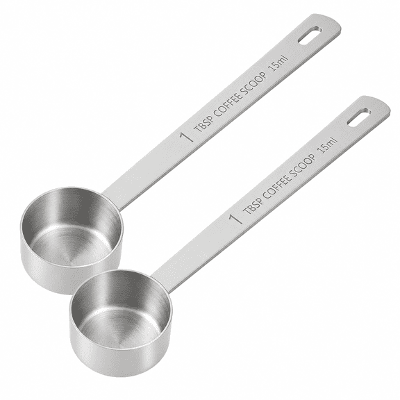 Qczoyp 2-Pack Coffee Scoop, 15 ml Stainless Steel Measuring Scoop with Long Handle and Engraved 1 Tbsp Marking for Coffee Grounds, Beans, Tea, Sugar, Protein Powder and Kitchen Use