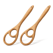 Qczoyp 2 Pack Wooden Dough Whisk, Solid Wood Double-Eye Dough Mixer with Comfort Grip and Hanging Hole for Bread, Pizza, Pastry, Pancake, Cake and Cookie Batter