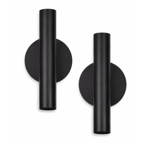 Qczoyp 2-Piece Wall Mounted Flower Vase, Metal Floral Tube Holder with Round Backplate, Self-Adhesive Wall Decor for Living Room, Bedroom, Hallway, Fresh or Dried Flowers, Black