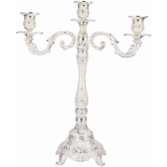Qczoyp 3 Arm Candle Holder Centerpiece, 17 Inch White Tall Vintage Metal Candelabra for Wedding Table Party Farmhouse Mantel Decor, Antique Silver Taper Candle Stand