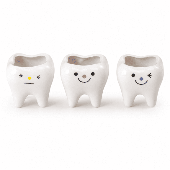 Qczoyp 3 Pcs Tooth Shaped Mini Planter Pots, Ceramic Succulent Plant Pots with Cute Expression, Small Flower Pots for Cactus, Succulents, Desktop, Windowsill and Home Decor