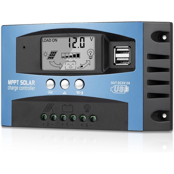 Qczoyp 30A MPPT Solar Charge Controller, 12V/24V Auto Recognition Solar Panel Regulator with LCD Display, Dual USB Port , Intelligent Protection Solar Charge Controller for Home Industrial