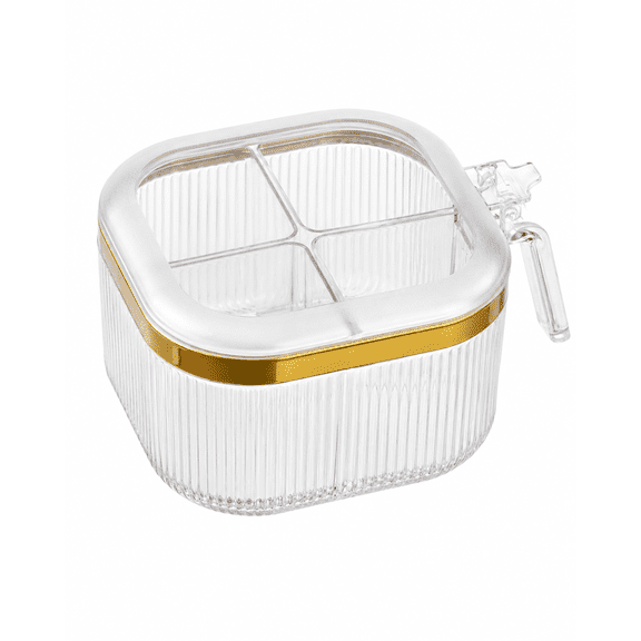 Qczoyp 4 Compartment Spice Container with Lid, Moisture-Proof Seasoning Organizer with Press-to-Open Design, PET Condiment Storage Box for Kitchen Countertop, Cooking and Dining,White