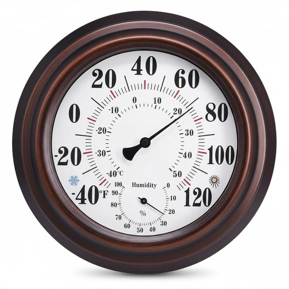 Qczoyp 8 Inch Analog Thermometer Hygrometer, Bronze Frame Wall Mount Temperature Humidity Gauge, Weatherproof Large Dial Monitor for Indoor Outdoor Home Patio Garden Garage Cellar