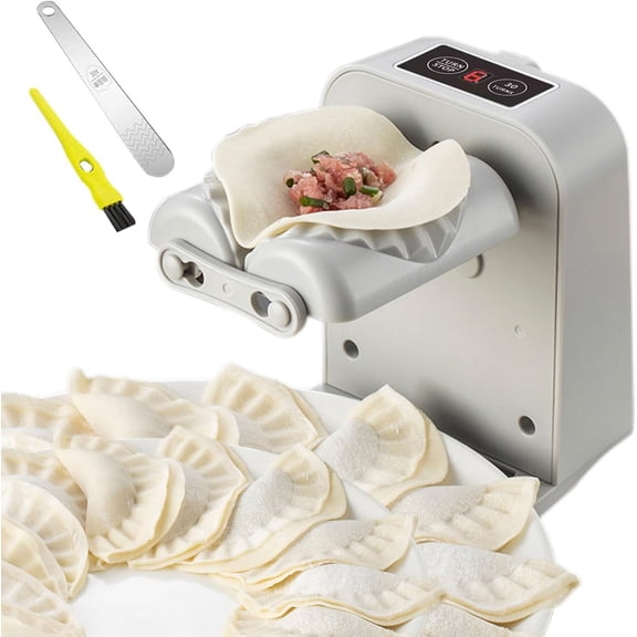 Qczoyp Automatic Electric Dumpling Press Maker Machine - Adjustable and Easy to Operate, With Spoon and Brush - For Home Kitchen Pastry Making (White)