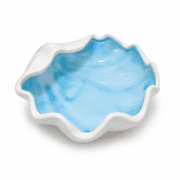 Qczoyp Ceramic Shell Tray, Sea Blue Decorative Trinket Tray with Glossy Glaze, Shell-Shaped Organizer Tray for Vanity Dresser Bedroom Bathroom Table Decor
