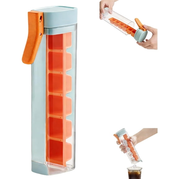 Qczoyp Glass Ice Cube Maker,Press Ice Tray Mold, Portable Glass Ice Maker With Storage Container for making is craft from high-quality silicone,6 Grid Square Ices Tray For Home Kitchen (Orange)