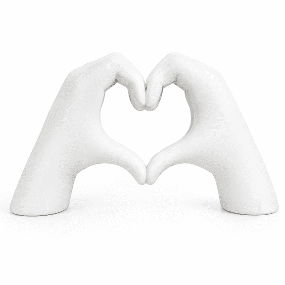 Qczoyp Heart Hand Sculpture, Artistic Love Gesture Resin-Style Tabletop Decor for Living Room, Bedroom, Office, Bookshelf, Shelf and Desk Decoration, White