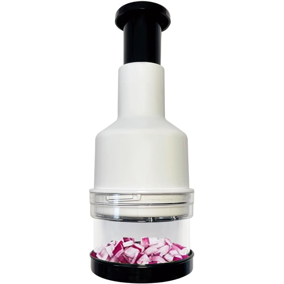 Qczoyp Manual Food Chopper with Stainless Steel Blade- Easy Press Vegetable chopper Gadget-Handheld Veggie Cutter Mincer For Onion Salad Garlic Nuts Mushroom Almond GingerDishwasher Safe