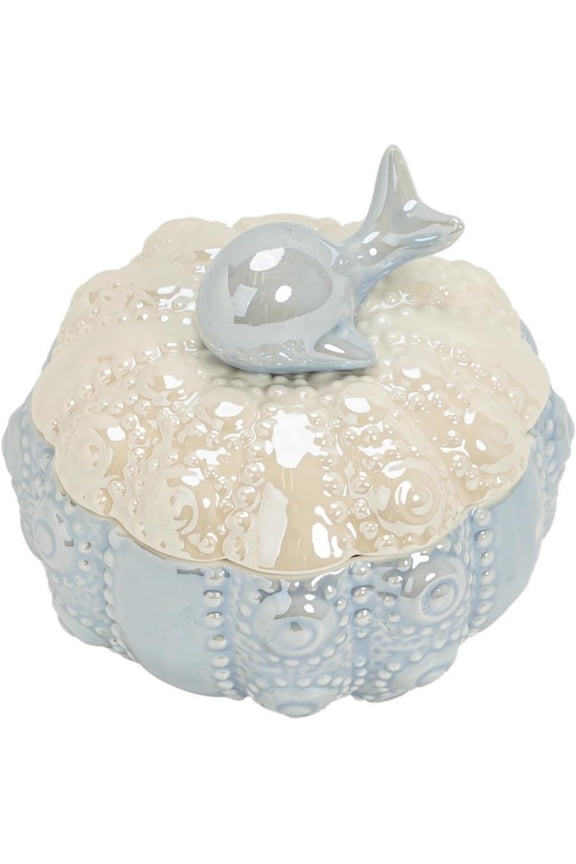 Multipurpose Ocean Style Whale Ceramic Trinket Box, Gradient Light Blue Decorative Jewelry Storage Container for Rings Earrings, Keepsake Gift Box for Women Home Decor