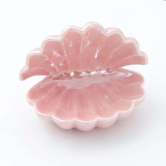 Qczoyp Multipurpose Pink Seashell Shaped Ceramic Trinket Box, INS Style Decorative Catchall Dish, Entryway Key Holder & Mini Jewelry Organizer for Rings Earrings Home Dresser Foyer Decor Gift