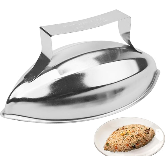 Qczoyp Papaya Shaped Rice Mold, Food Grade Stainless Steel Rice Press Shaper with Handle, 4 Inch Egg Roll Rice or Sushi Forming Mold, Dishwasher Safe Kitchen Tool for Food Plating & Party Decoration