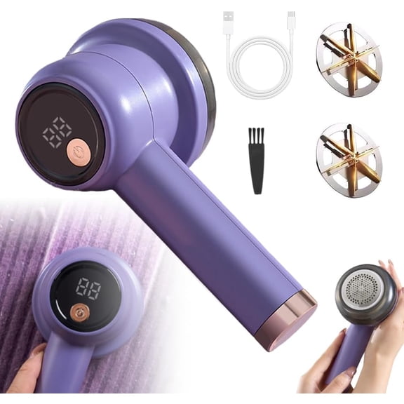 Qczoyp Rechargeable Fabric Shaver Fuzz Remover, Electric Lint Remover Shaver, 3 Modes Lint Remover for Clothes, Digital LED Display to Remove Pilling for Clothes Furniture Couch (Purple)