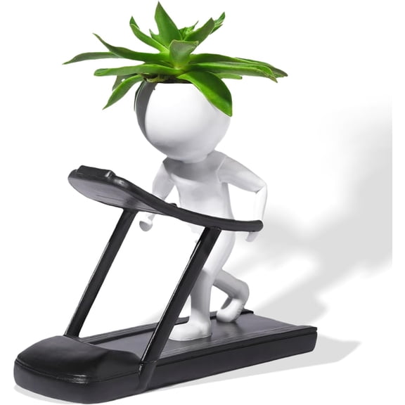 Qczoyp Resin Runner Figurine Succulent Planter Pot,Mini Treadmill Running Man Shape Desktop Plant Holder, Creative Fitness Themed Decor for Office Desk Shelf, Unique Gift for Gym Lovers Plant Parents