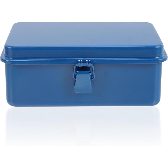 Qczoyp Small Iron Tool Storage Box with Metal Clasp, Portable Lockable Metal Tool Case 7.8×4.9×3.1 Inch, Hardware Organizer for Home Garage Car Workshop Nails Screws Small Repair Tools(Blue)