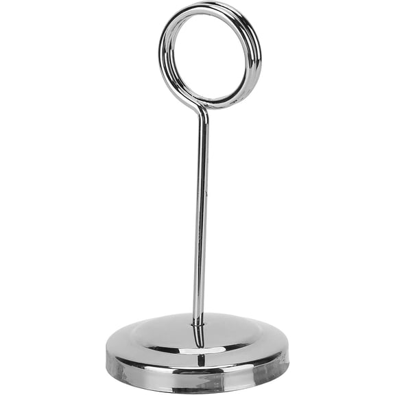 Qczoyp Table Number Holder, Small Table Number Place Stainless Steel Card Holders with Weighted Base, for Wedding Party Office Desk Name Memo Menu Photos Clips (4inch -Silver)