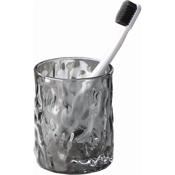 Qczoyp Toothbrush Holders for Bathrooms,Clear Glass Toothbrush and Toothpaste Holder,Bathroom Tumbler and Mouthwash Cup,Bathroom Storage Cup for Tooth Brush,Makeup Brush (Grey)
