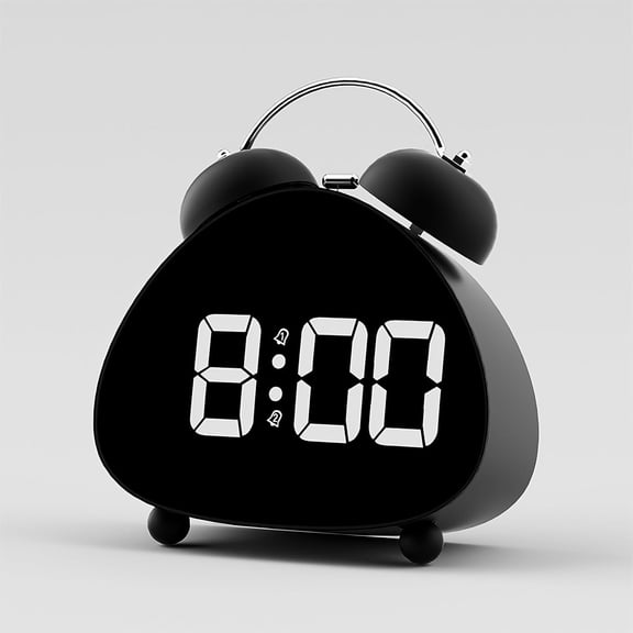 Qczoyp Twin Bell Alarm Clock, Cute Triangle Digital Alarm Clock, Bedside Loud Alarm Clocks for Heavy Sleepers Adults, Silent Desk Clock Battery Operated, Small Table Clock for Bedroom Living Room