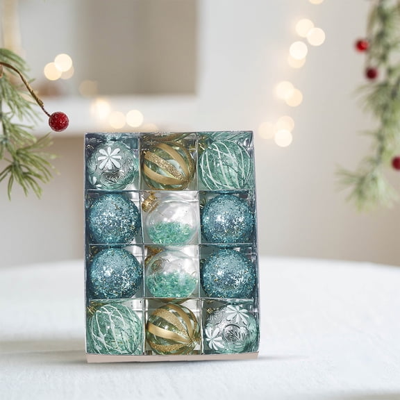 Qdahuk Christmas Ball Ornaments Set 12pcs 2.36" Sequins PE Decorative Hanging Balls, Shatterproof Classic Holiday Decoration for Tree Garland Wreath Home Office Christmas Celebration