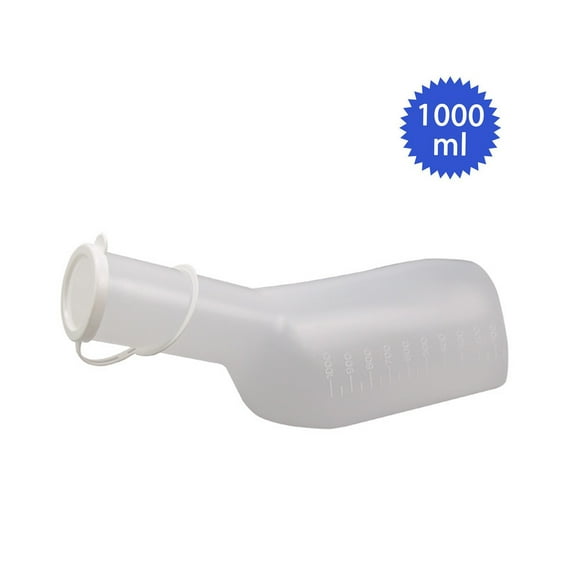Qdahuk Male Urine Bottle 1 Litre / 1000ml Plastic Urine Bottle With Cap Easy Read Measuring Lines Portable For Travel White