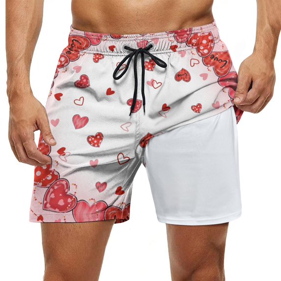 Yzqcckss Adjustable Swim Trunks Pink Heart Suitable for Men