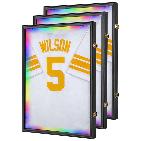 Qdiou Jersey Display Frame Case LED,Black,3pc(31*23 in)