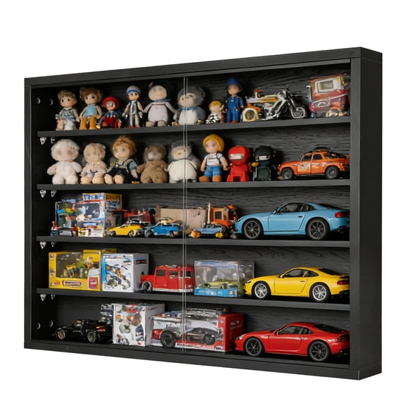 Qdiou Wall-Mounted 5-Tier Glass Display Cabinet,Black,1pc(31*23 in)