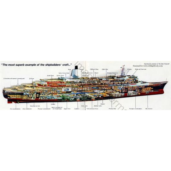 Qe2 Cutaway Diagram Poster 36x12 Banner Unframed, Age: Adults AB Posters