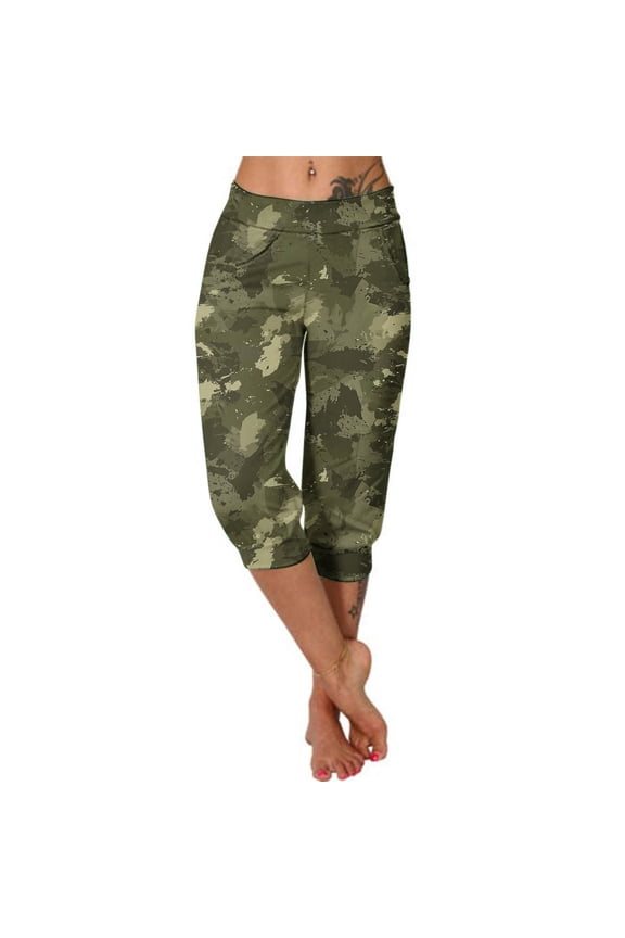 Camo Capris for Womens Slim Fit Jogger Pants Summer Drawstring Waisted Sweatpants Workout Yoga Cropped Pants With Pockets S-3xl