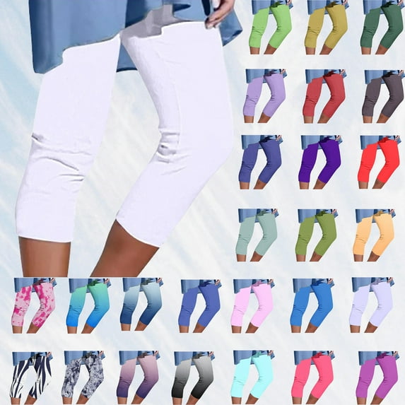Qeaghou Capri Pants for Women Plus Size Stretch Knee Length Elastic Waisted Capris Leggings Slimming Fit Solid Cropped Pants S-5xl Flash Deals