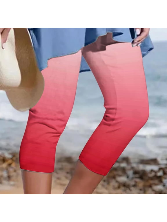 Capris Leggings for Women Summer Plus Size High Elastic Waisted Capri Leggings Slimming Fitting Yoga Cropped Pants with Pockets S-5xl