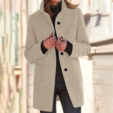 Qeaghou Clothes Womens Wool Blend Coats Winter Lapel Collar Single Breasted Trench Coats Mid Length Warm Windproof Peacoats Outwear