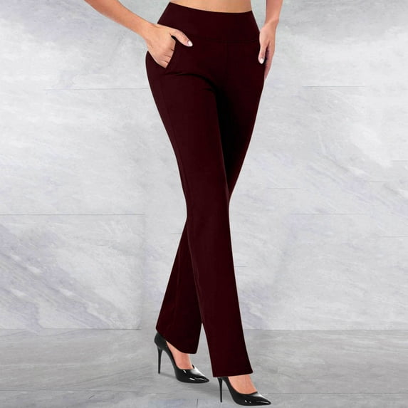 Qeaghou Dress Pants for Women Work Business Casual Pants Tummy Control Office Straight Leg Trousers High Waisted Ladies Slacks