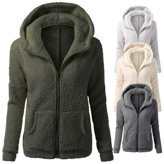 Qeaghou Fleece Jacket Women Full Zip Fall Winter Puffy Sherpa Jackets Solid Long Sleeve Comfy Warm Cardigan Coats