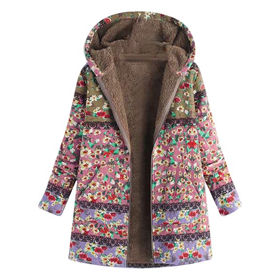 Qeaghou Fleece Jacket Women Women Faux Shearling Jackets Aztec Ethnic Graphic Sherpa Lined Jackets Oversized Button down Hooded Trench Coats