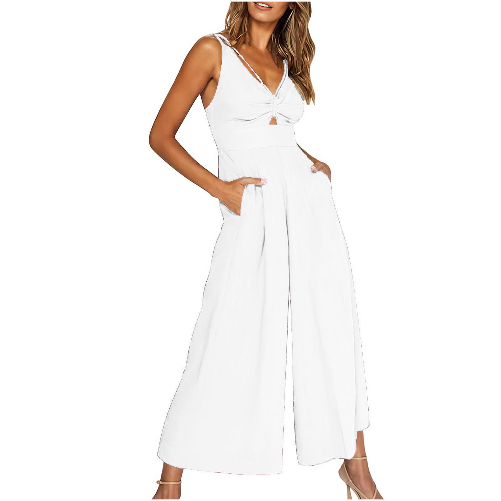 Qeaghou Formal Jumpsuits for Women Dressy Wedding Guest One Piece  Sleeveless Rompers High Waisted Wrap V Neck Wide Leg Pants Romper With  Pockets - Walmart.com
