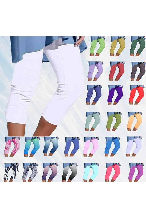 Plus Size Capri Leggings for Women Knee Length Elastic Waisted Capris Slimming Fit Solid Stretch Cropped Pants S-5xl Sales