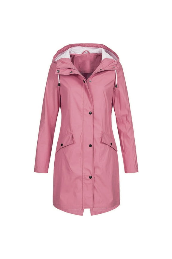 Womens Rain Jacket Waterproof Outdoor Rain Coats Lightweight Active Raincoat Windbreaker Long Hooded Trench Coat