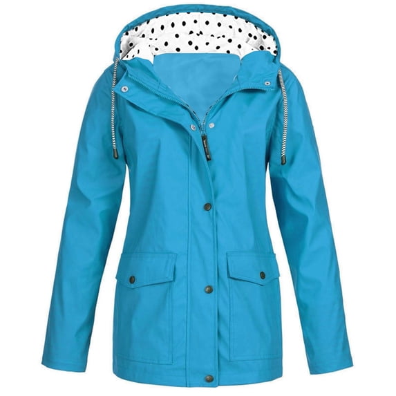 Qeaghou Sales Trench Coat for Women 2024 Waterproof Active Outdoor Rain Jacket Lightweight Zip Up Hooded Raincoat Windbreaker