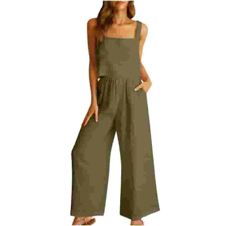 Qeaghou Two Piece Sets for Women Summer Dressy Casual Linen Pants