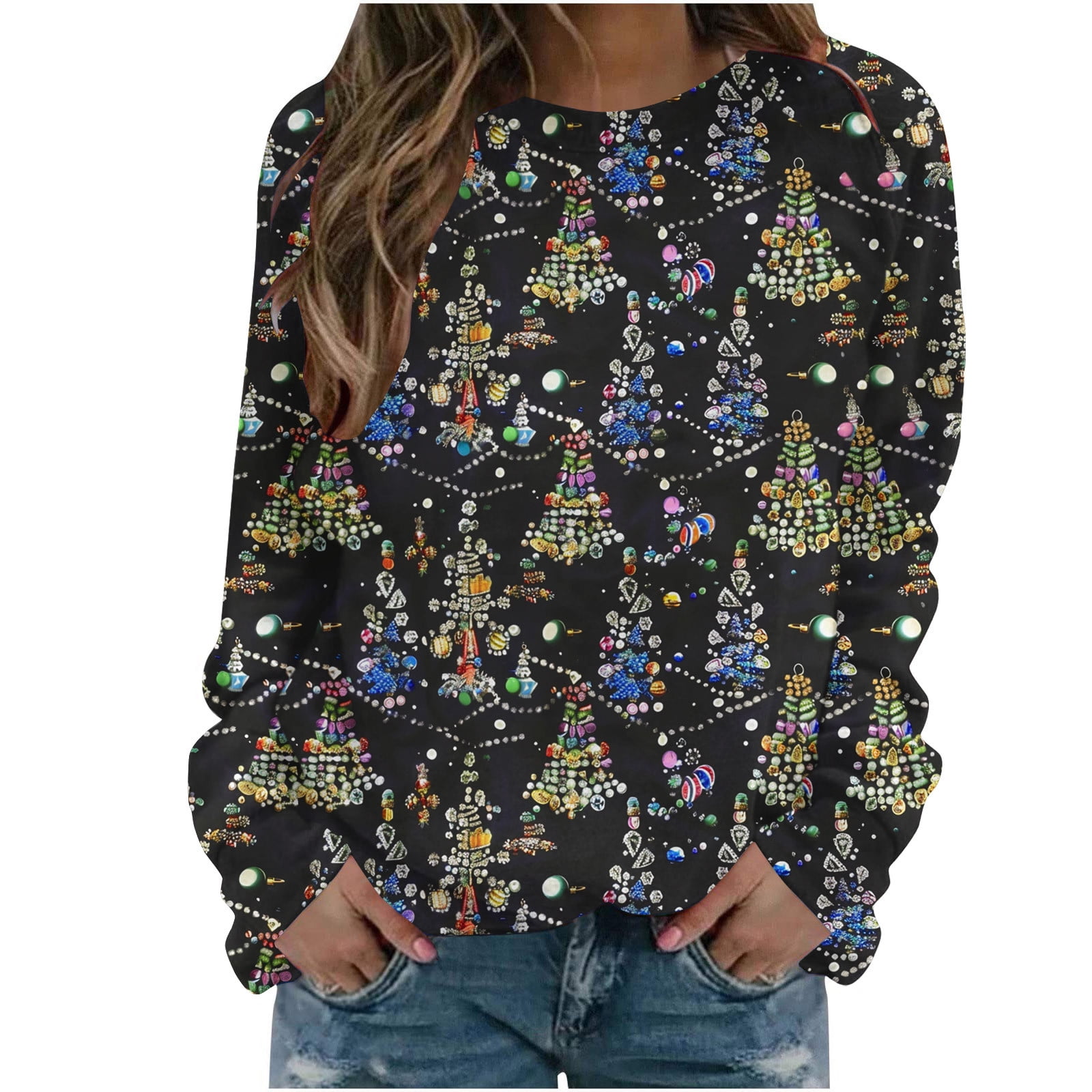Round Neck Long Sleeve Chrismas Vibes Graphic Sweatshirt Ugly Christmas Sweaters