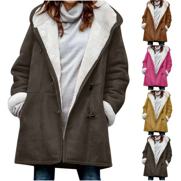 Qeaghou Winter Coats for Women 2025 Warm Plus Size Fleece Lined Jackets Button Down Fuzzy Sherpa Hooded Parka Peacoat Outerwear