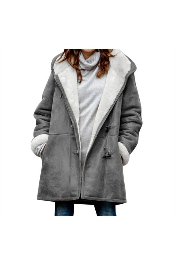 Winter Coats for Women Fleece Lined Heavyweight Warm Sherpa Jackets Plus Size Long Sleeve Button Up Snow Jackets Deal Of The Day Prime Today