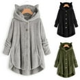 thumbnail image 1 of Qeaghou Winter Jacket for Women Fuzzy Sherpa Fleece Jackets Cute Cat Ear solid colors Puffy Thick Warm Hooded Coats, 1 of 7