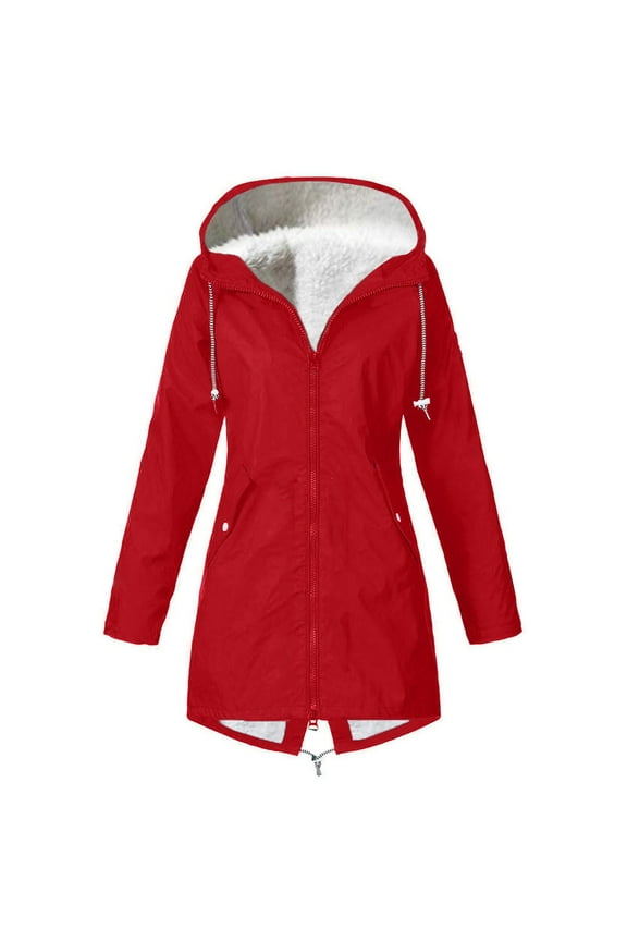 Winter Jackets for Women Fleece Lined Heavyweight Waterproof Rain Coats Plus Size Warm Trench Coat with Hooded Sale